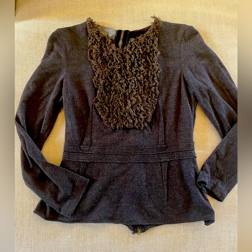 LANVIN WINTER 2006 SIZE‎ 40 WOOL RUFFLE BIB LONG SLEEVE TOP
